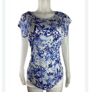 Joie Sz small S 💯 linen Floral Blue and White Women's Top